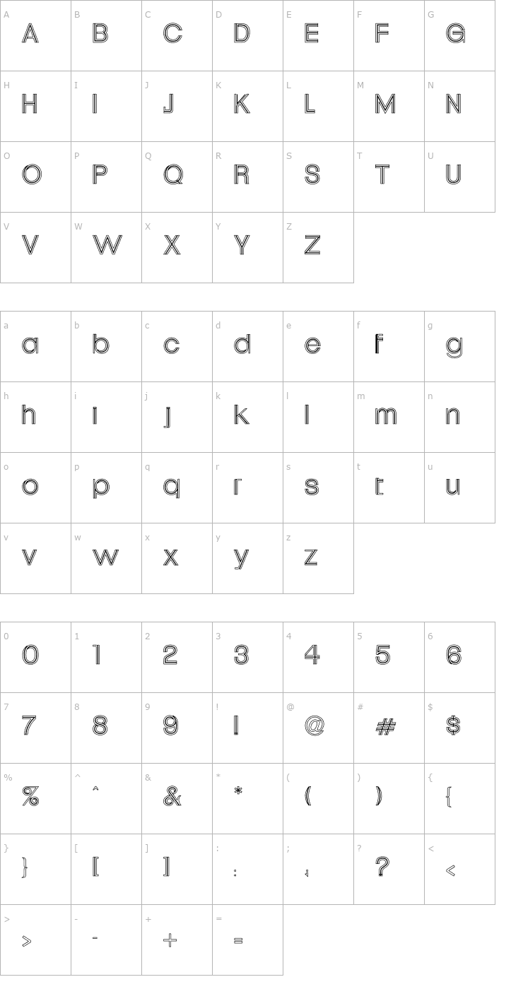 Character Map Uptight Hollow Font