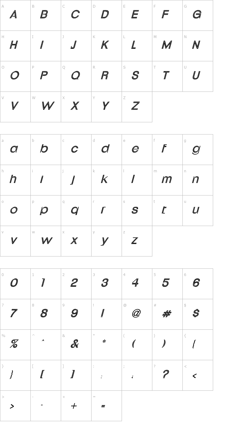 Character Map Uptight Italic Font