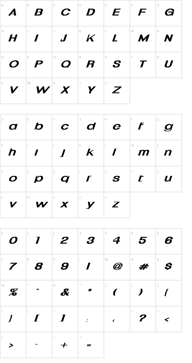 Character Map Uptight Wd Bold Italic Font