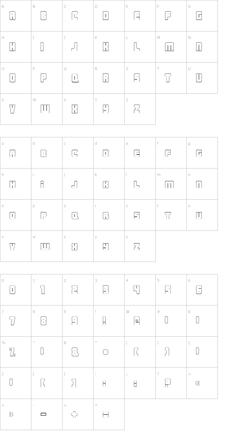 Character Map Urban Constructed Outline Font