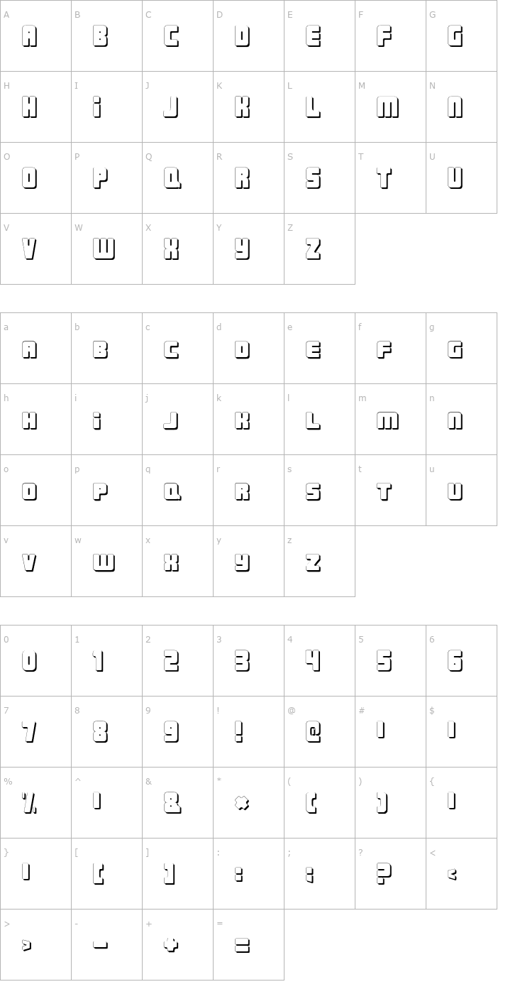 Character Map Urban Constructed Shadow Font