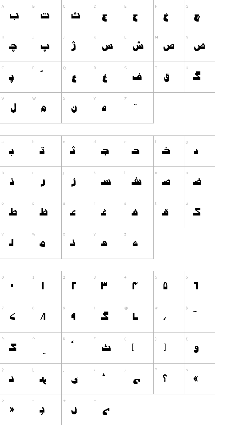 Character Map Urdu7ModernSSK Font