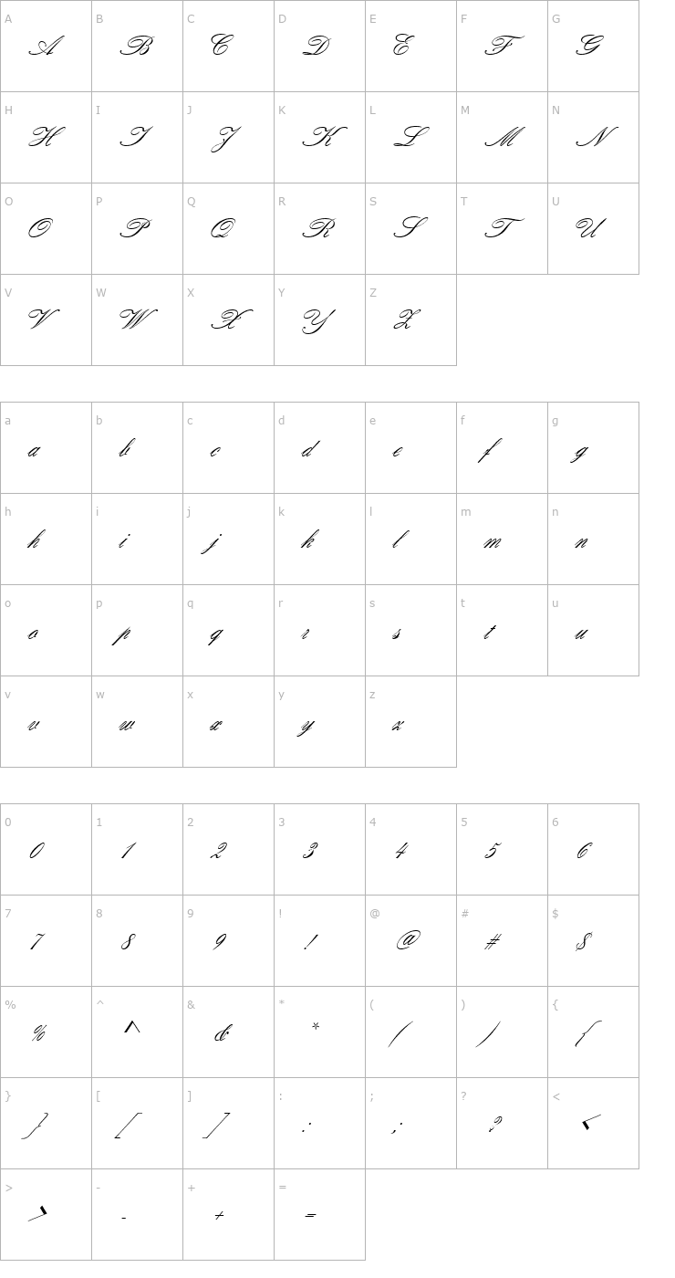 Character Map URWAtalantaDReg Font