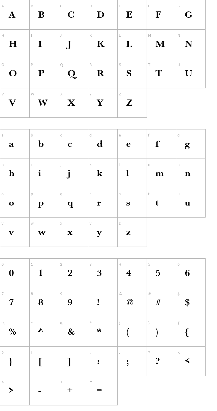 Character Map URWBaskerTWid Bold Font