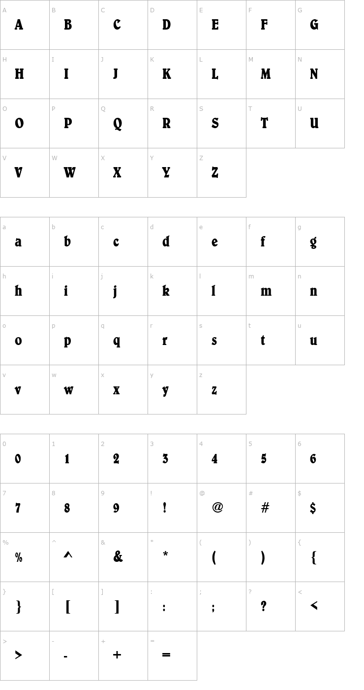 Character Map URWBerniniTBolCon Font