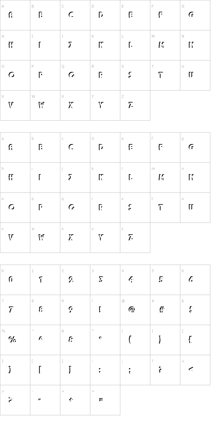 Character Map URWPlenaOnlShaDUlt Font