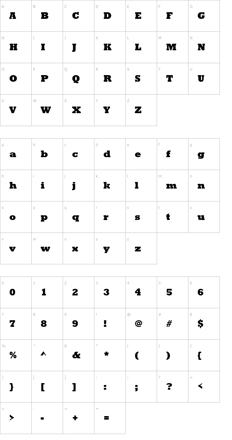 Character Map URWRogulusT Bold Font