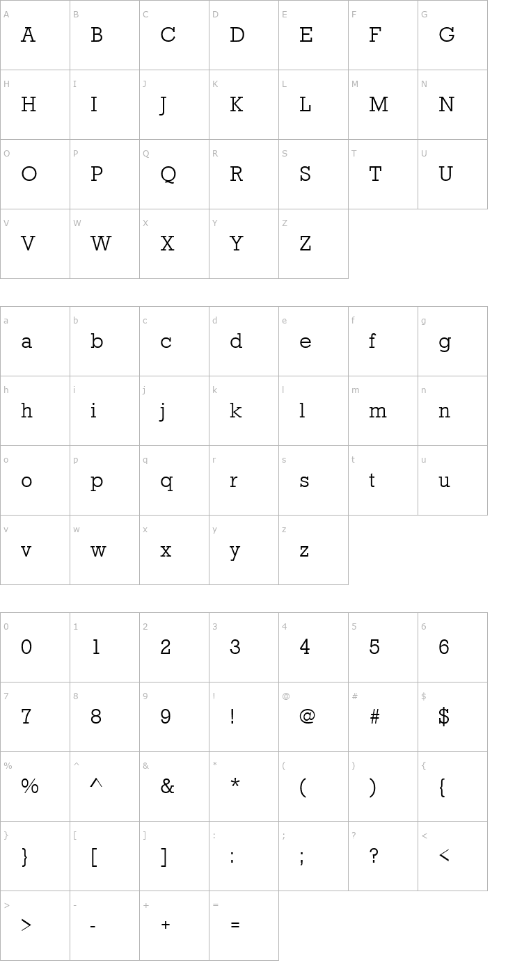 Character Map URWRogulusTLig Font
