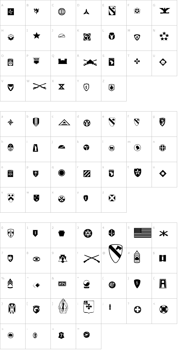 Character Map US Army Font
