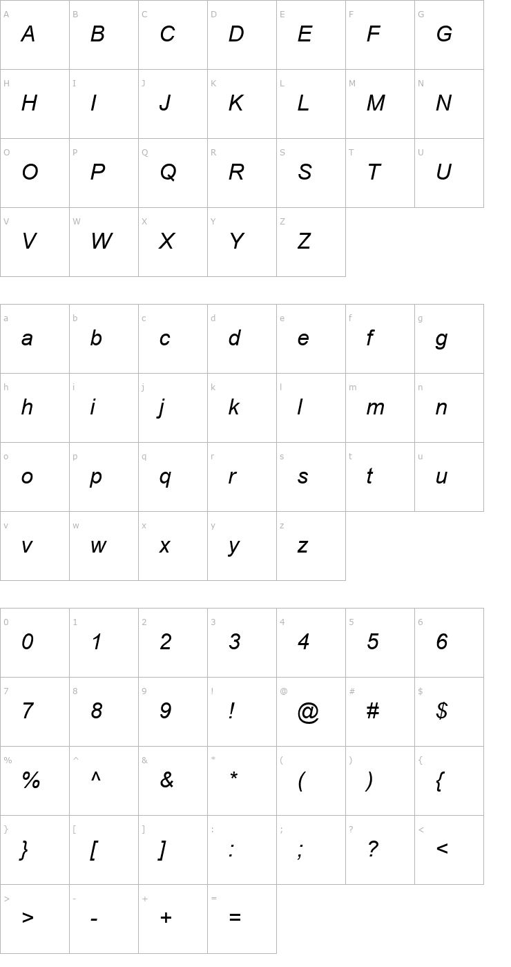 Character Map US Plain Italic Italic Font
