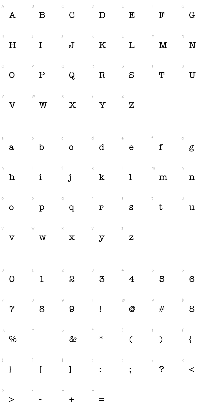 Character Map US Typewriter Light Font