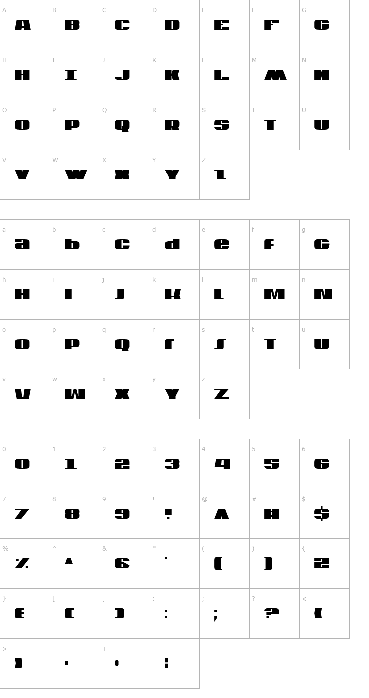 Character Map U.S.A. Condensed Font