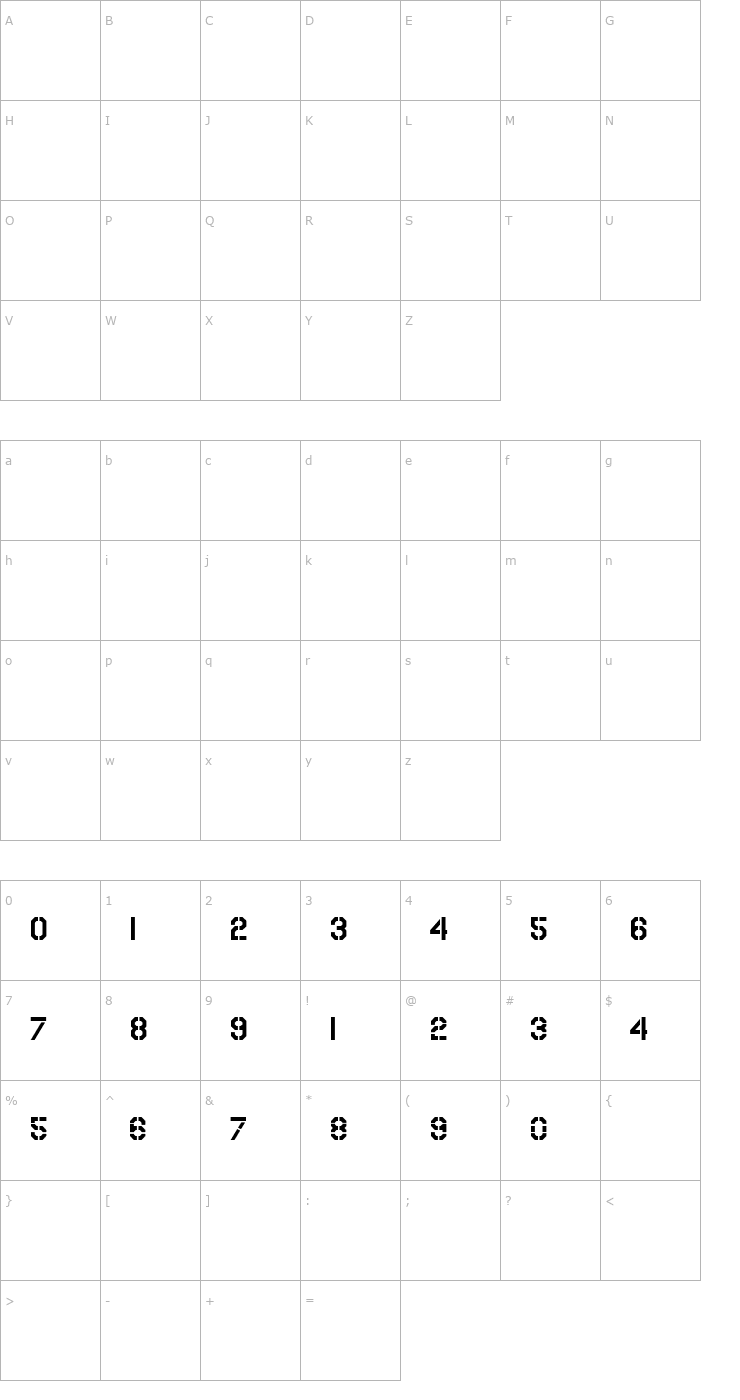 Character Map USAAF_Serial_Stencil Font
