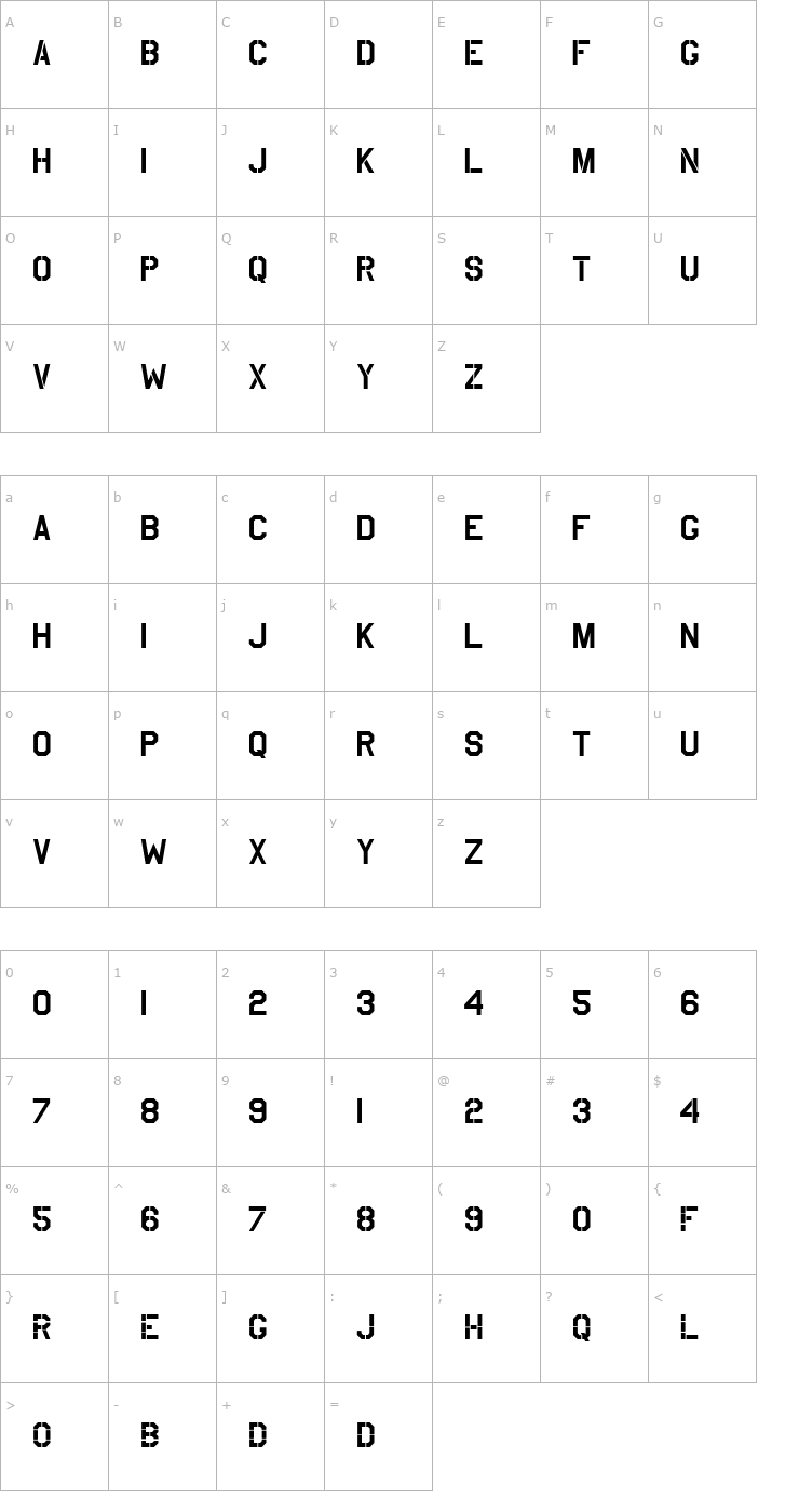 Character Map USAAF_Stencil Font