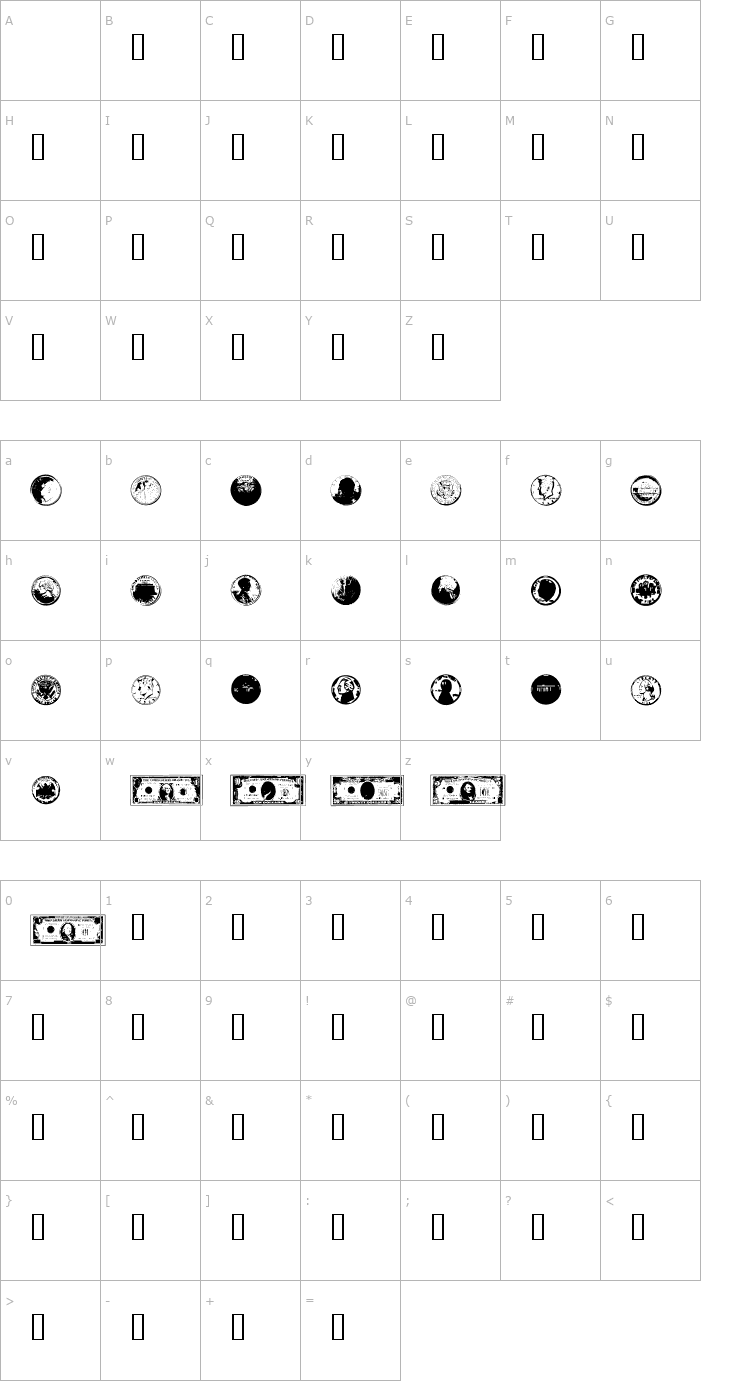 Character Map USAMoneyBase Font