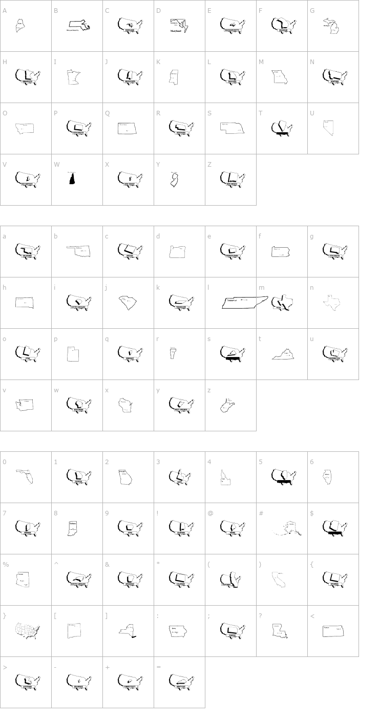 Character Map USAStateMaps Font