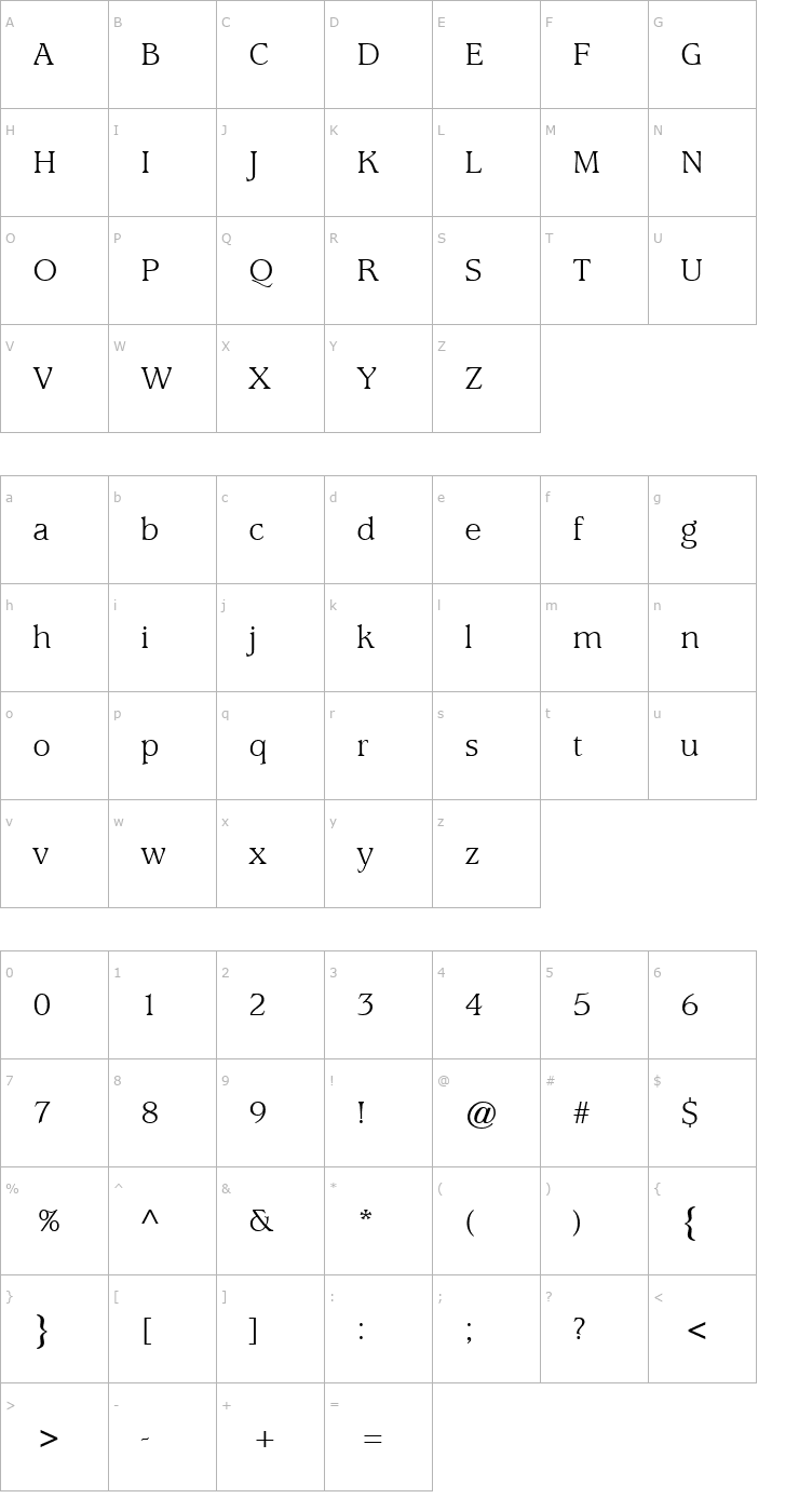 Character Map Usherwood Book Font