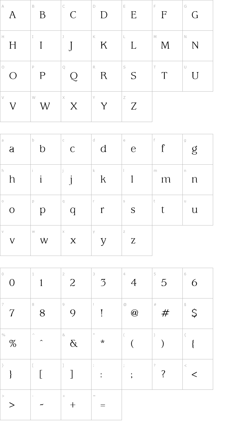 Character Map Usherwood Regular Font