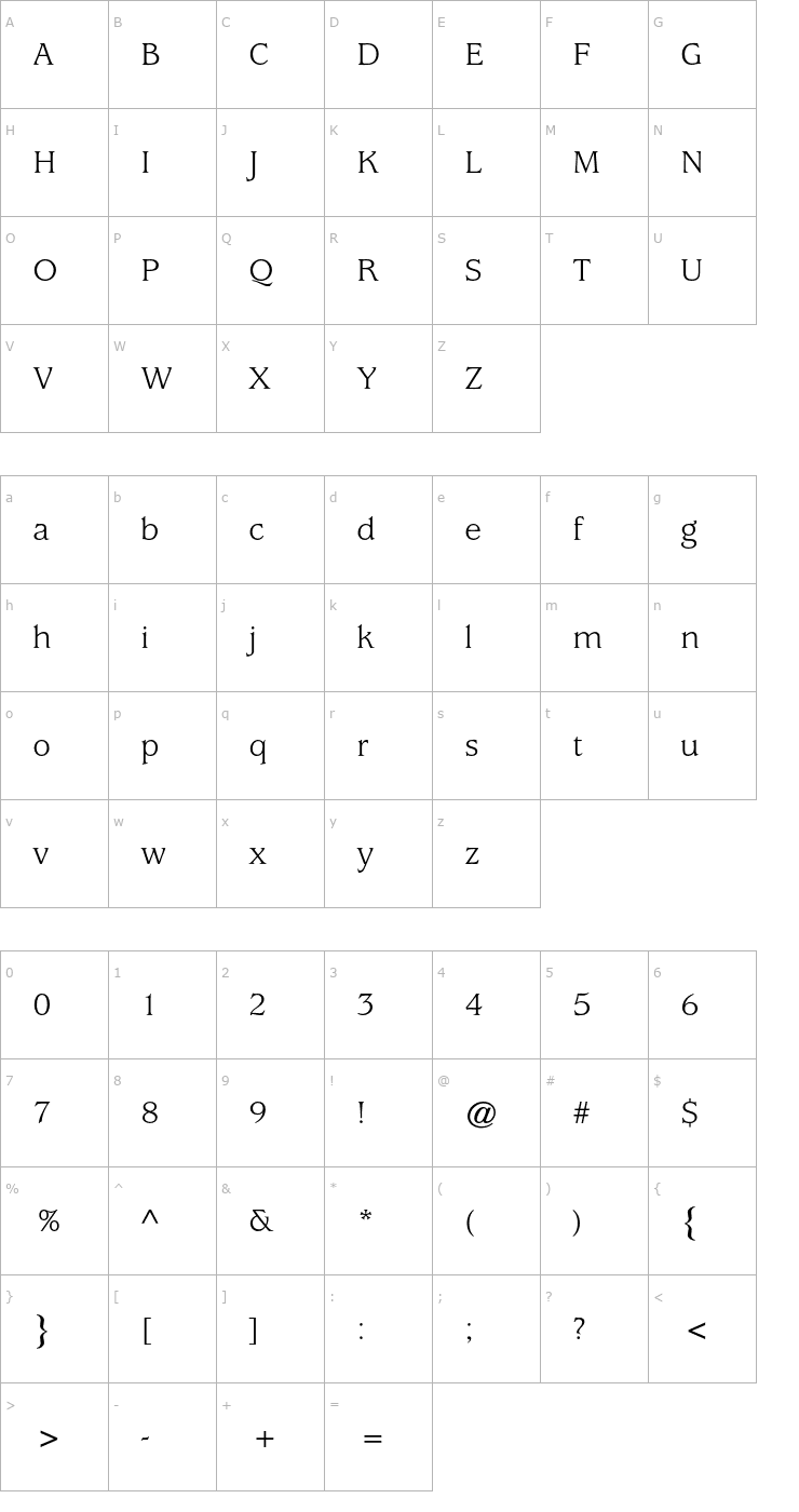 Character Map UsherwoodStd-Book Font