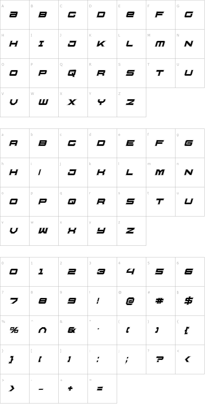 Character Map U.S.S. Dallas Academy Italic Font