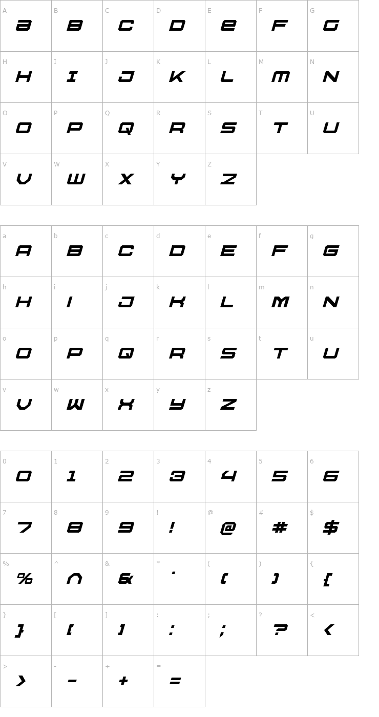 Character Map U.S.S. Dallas Italic Font