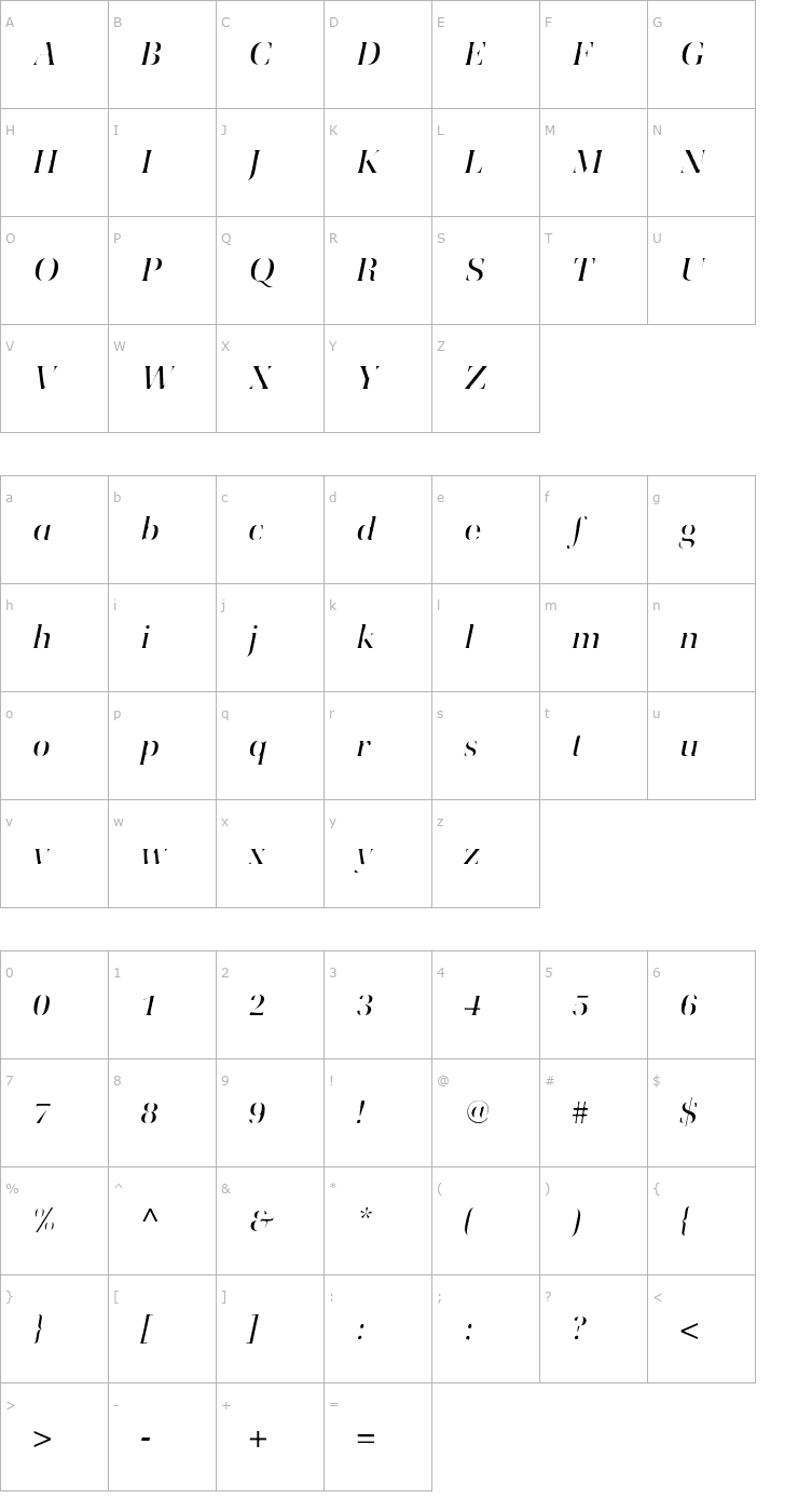 Character Map Utile Italic Font