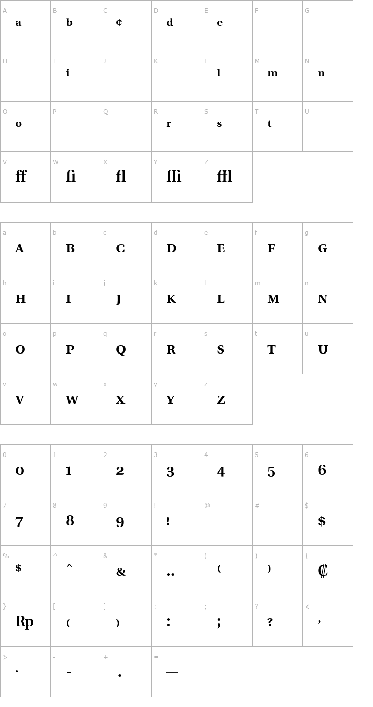 Character Map Utopia Expert Semibold Font