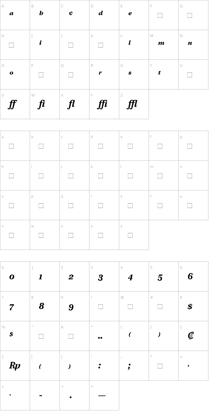 Character Map UtopiaExpert-Bold Italic Font