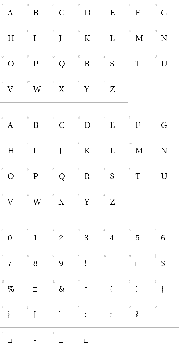 Character Map UtopiaTitlingCapitals Font