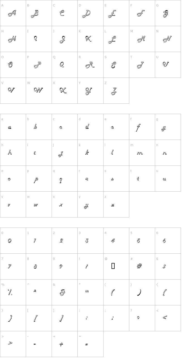 Character Map UTurnOutlineSSK Font