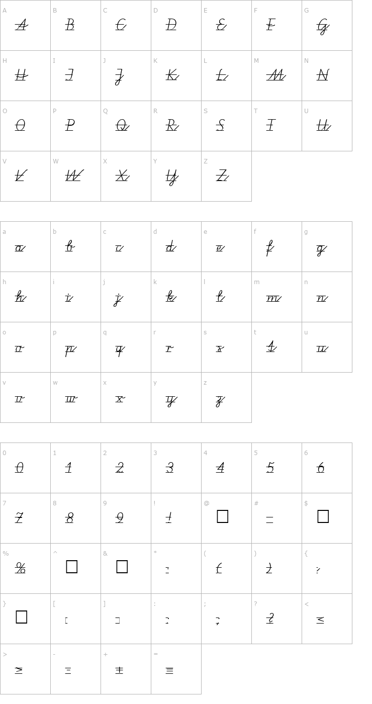Character Map VA Pe 2 Font