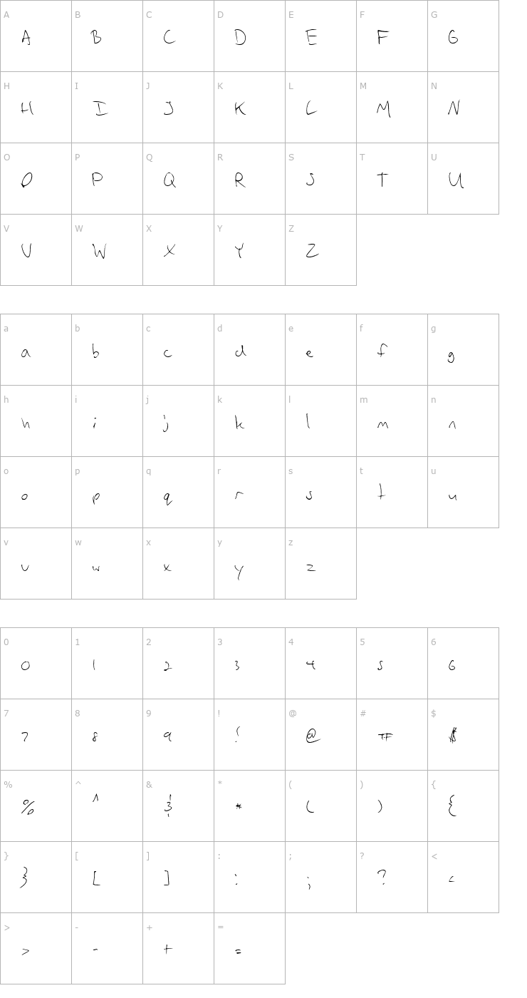 Character Map Vadim's Writing Font