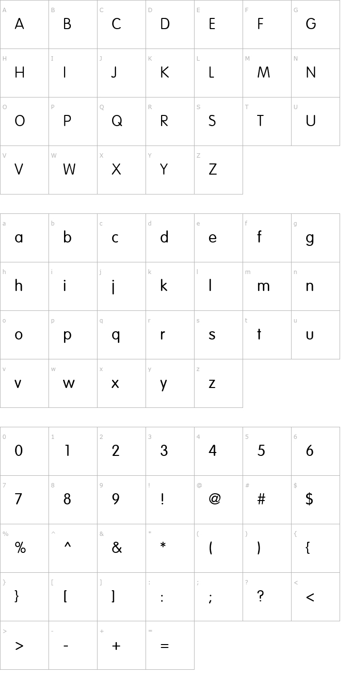 Character Map Vagabond Font