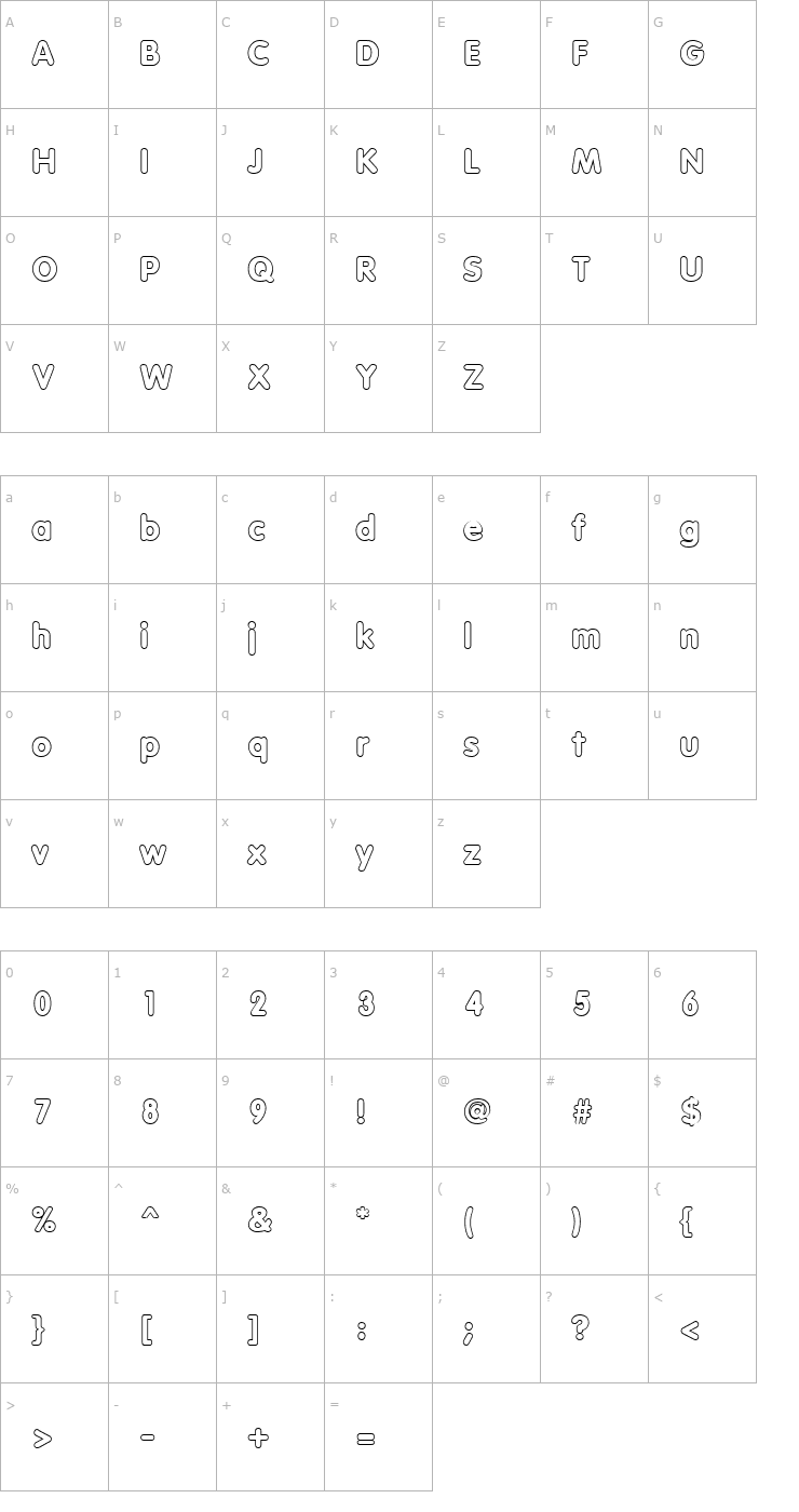 Character Map Vagabond Heavy Outline Font