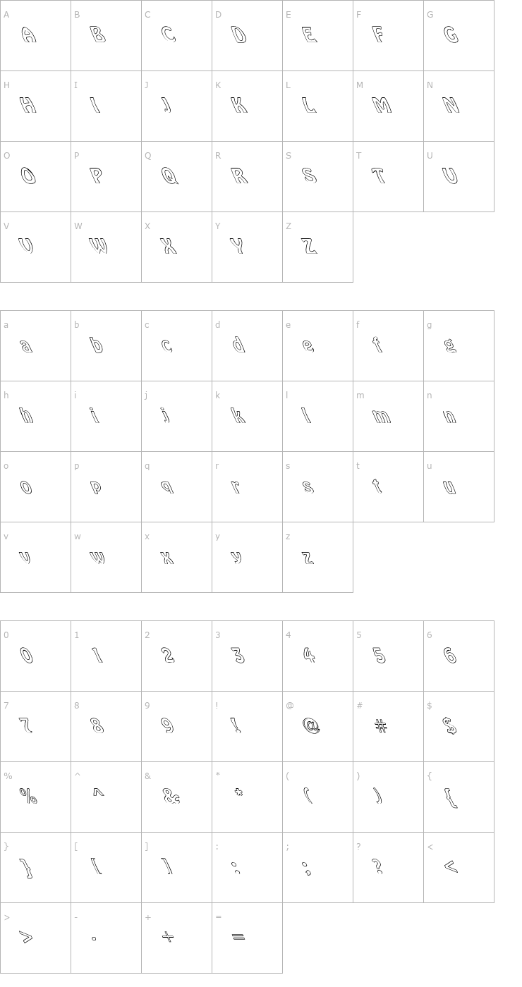 Character Map Vagabond Hollow Extreme Lefti Font