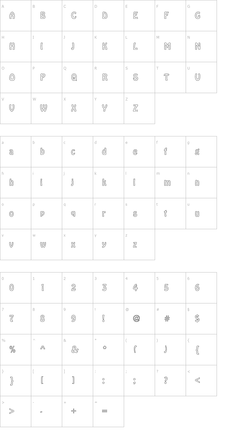 Character Map Vagabond Hollow Font