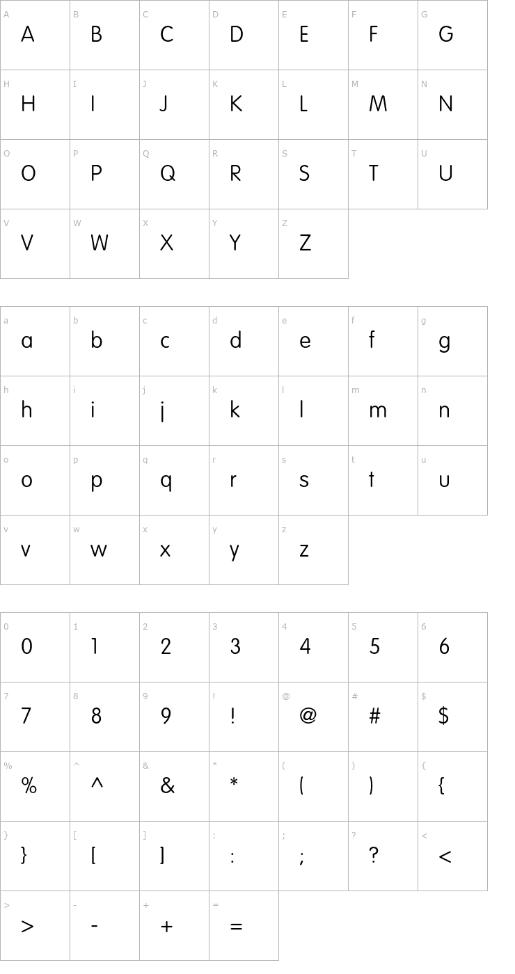 Character Map VAGRoundedStd-Thin Font