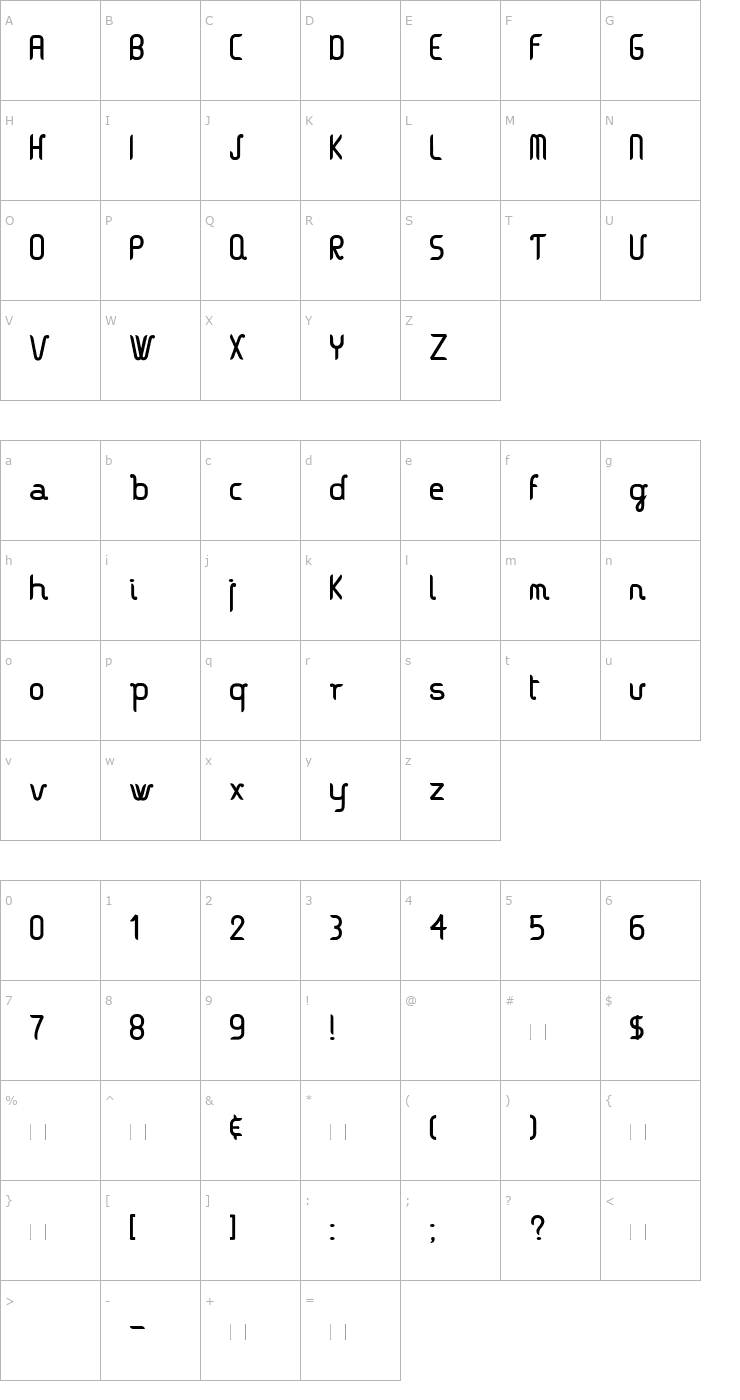 Character Map Vague Font