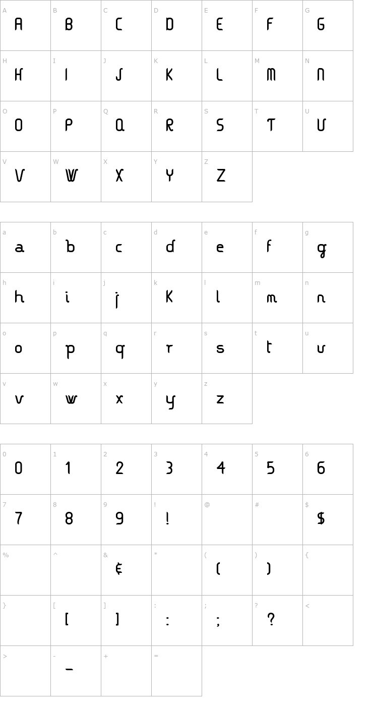 Character Map Vague-Normal Font
