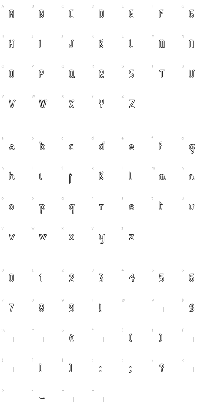 Character Map Vague-Outline Font