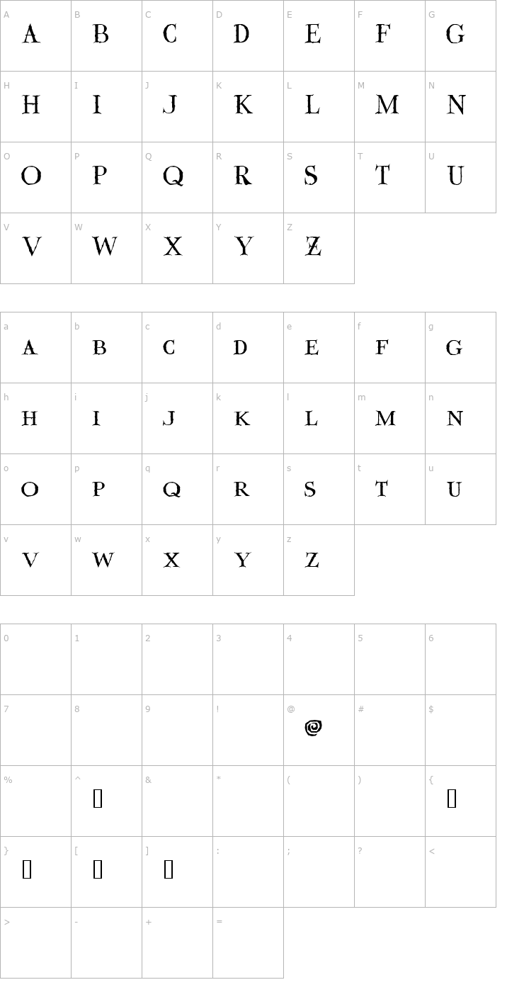 Character Map Valdemar Font