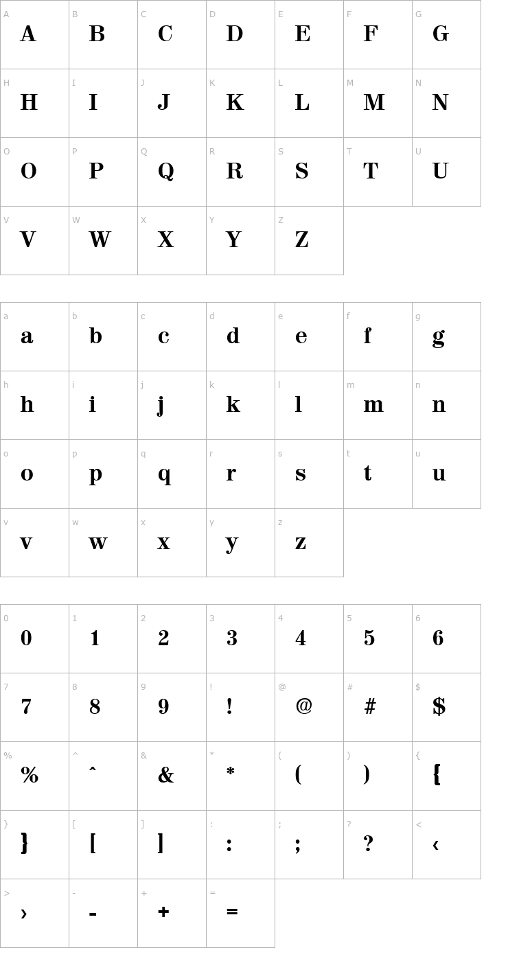 Character Map Valencia-Serial-ExtraBold-Regular Font