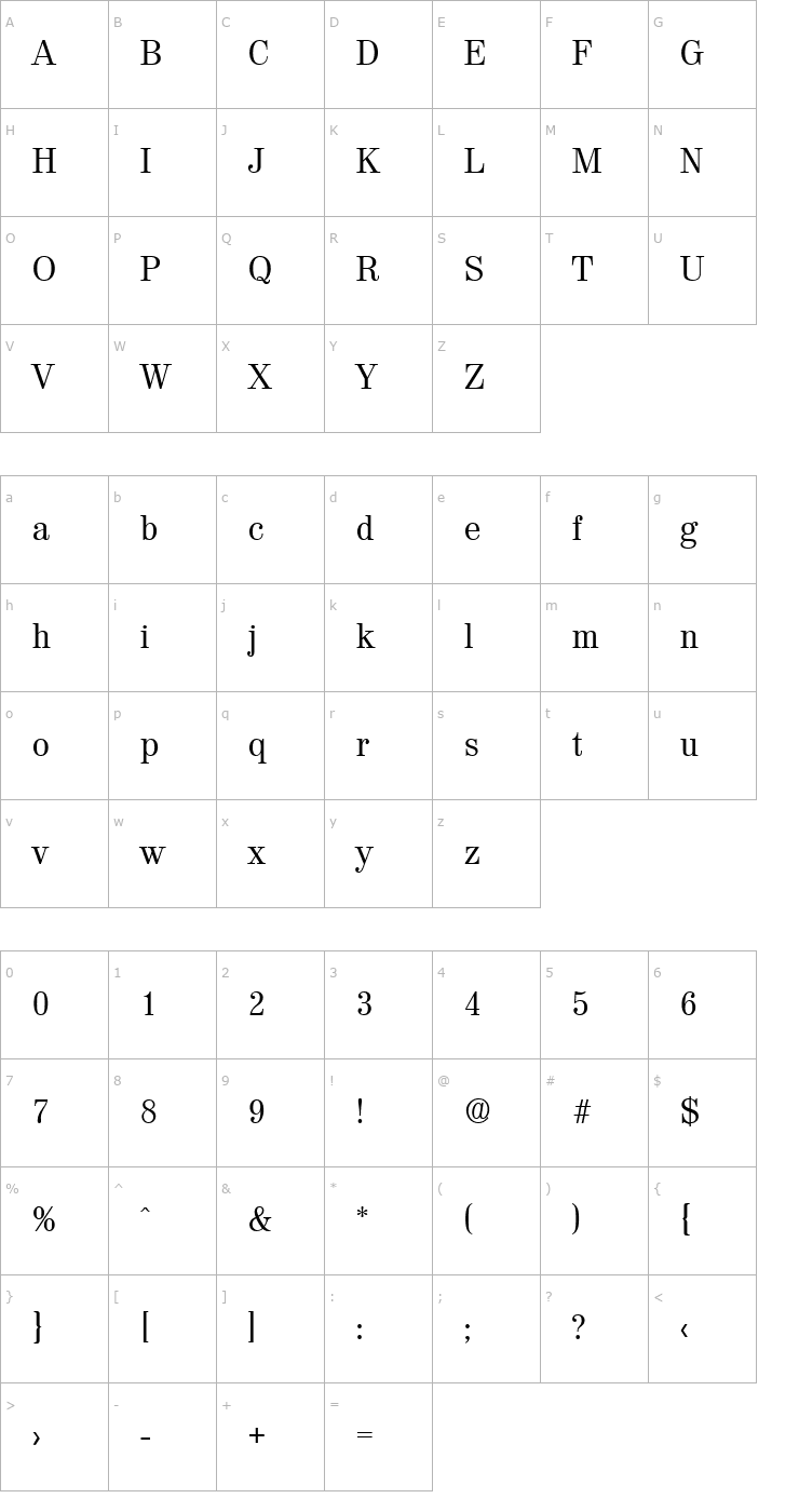Character Map Valencia-Serial-Regular Font