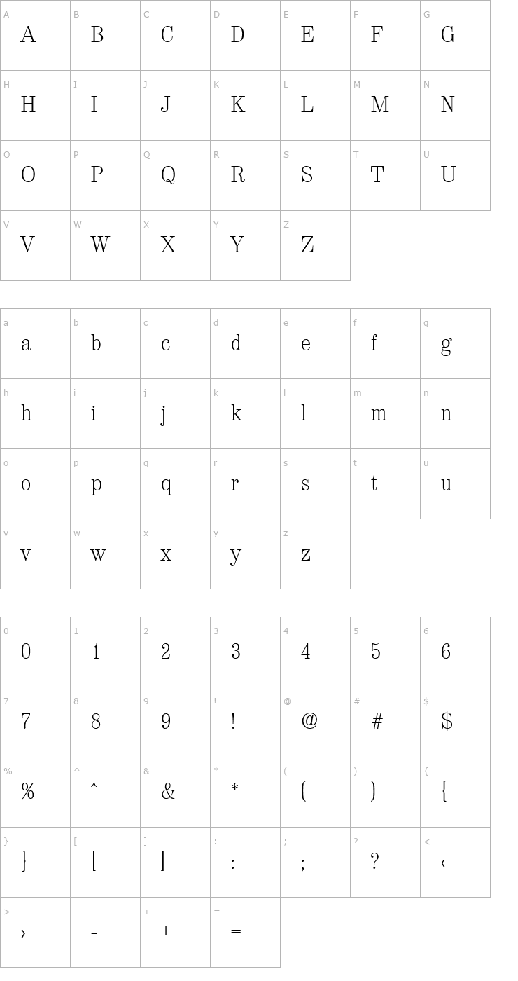 Character Map Valencia-Xlight Font