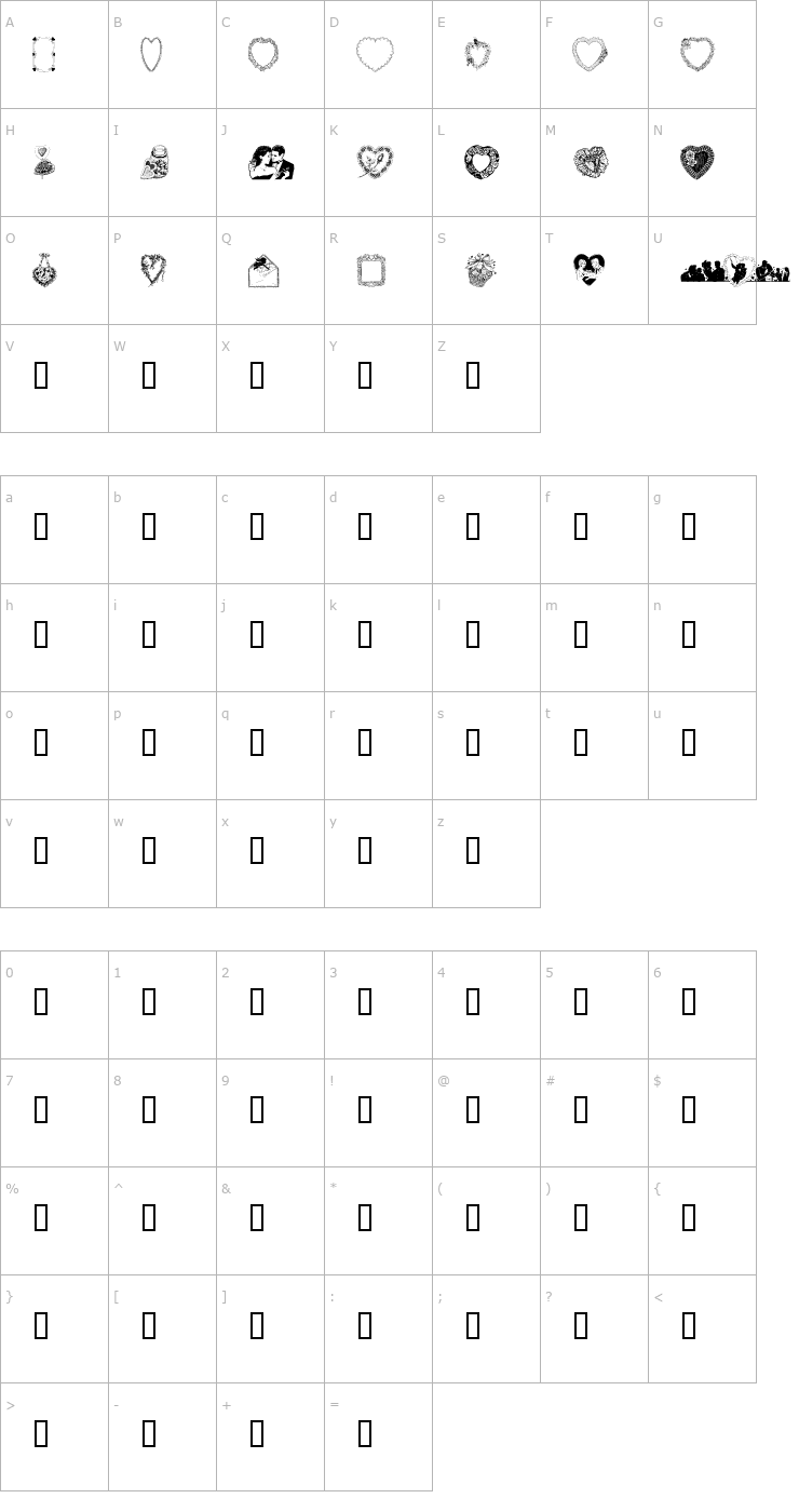 Character Map Valentine Day Normal Font