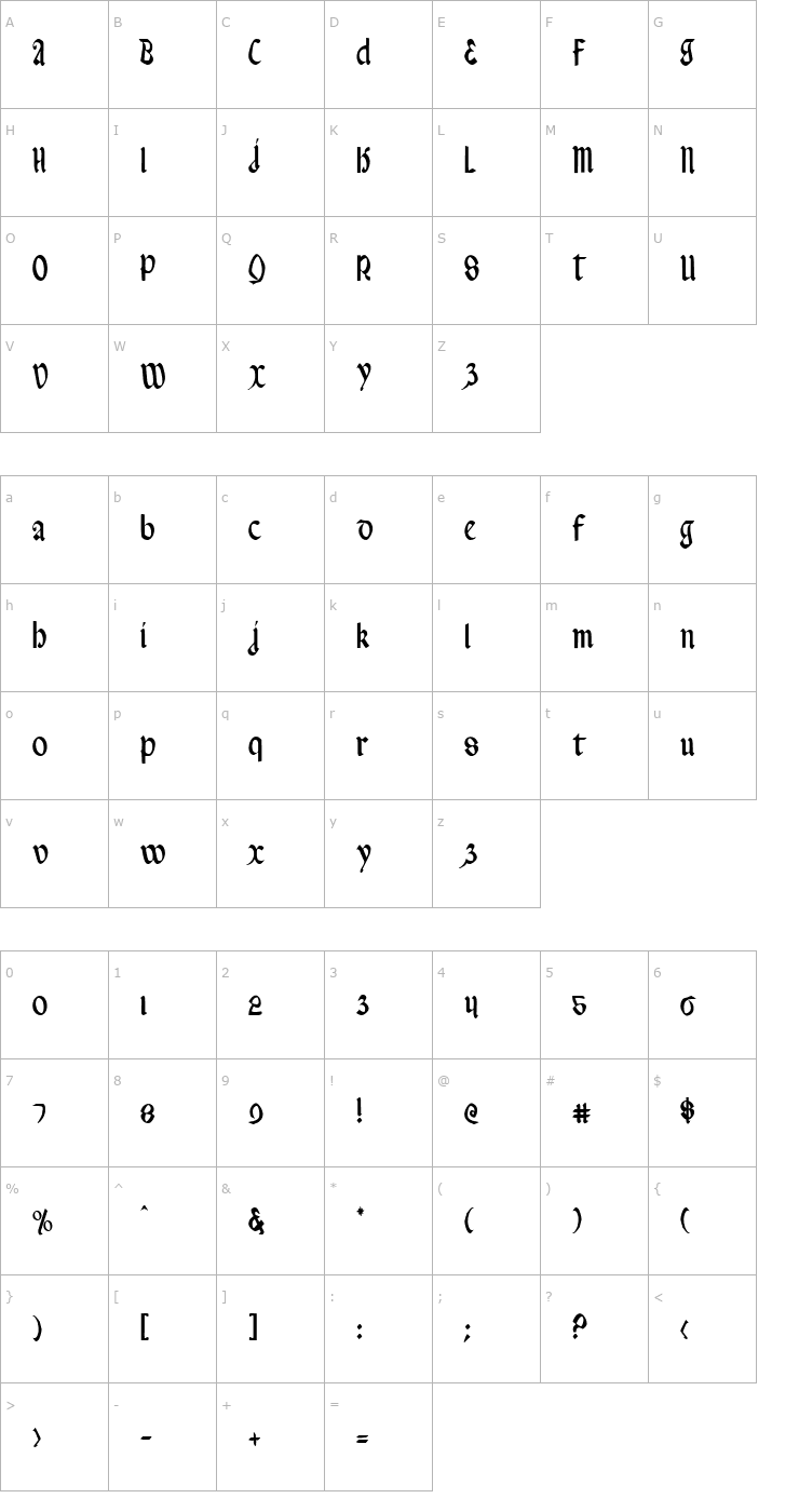 Character Map Valerius Condensed Font