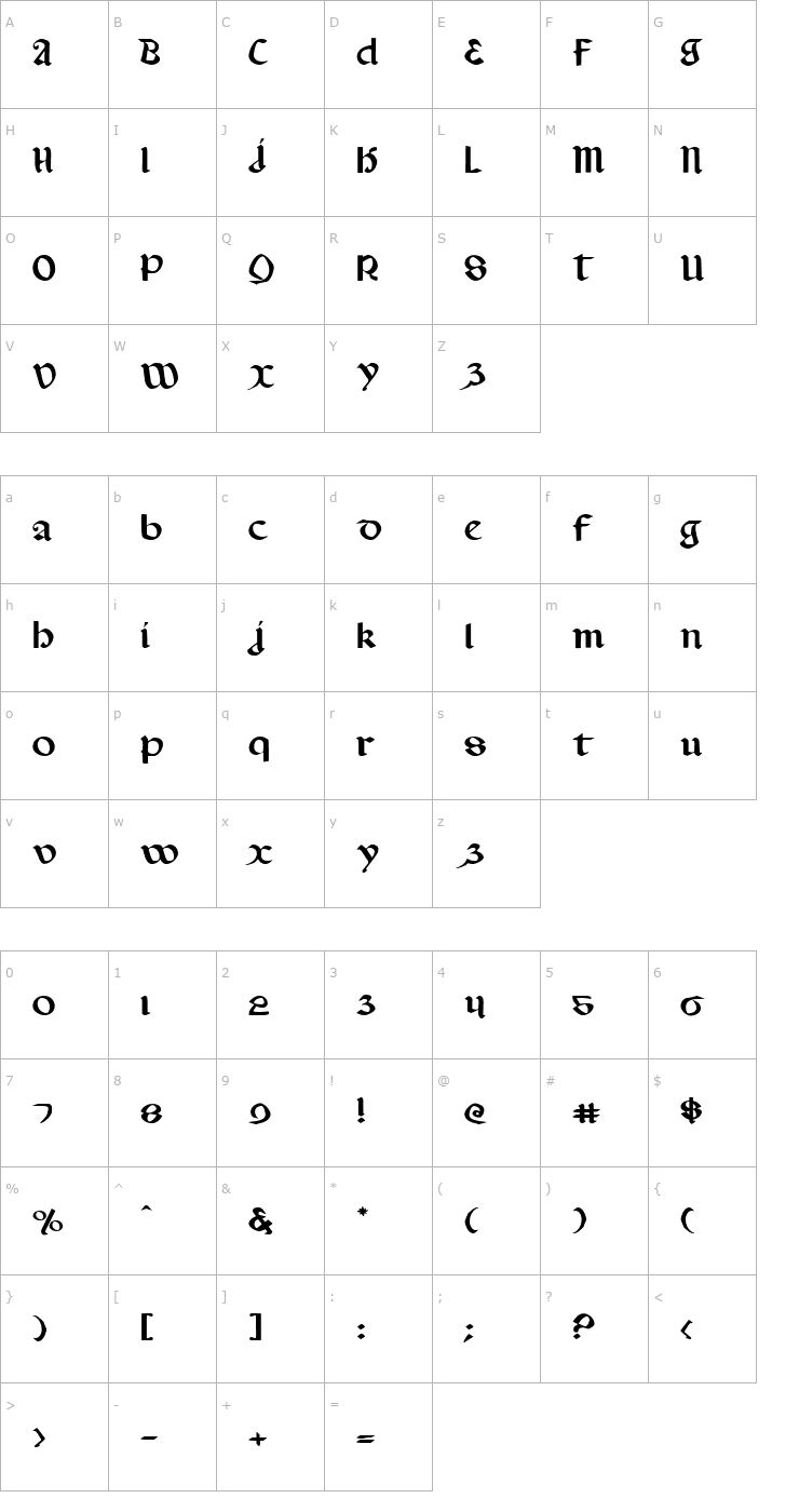 Character Map Valerius Expanded Font