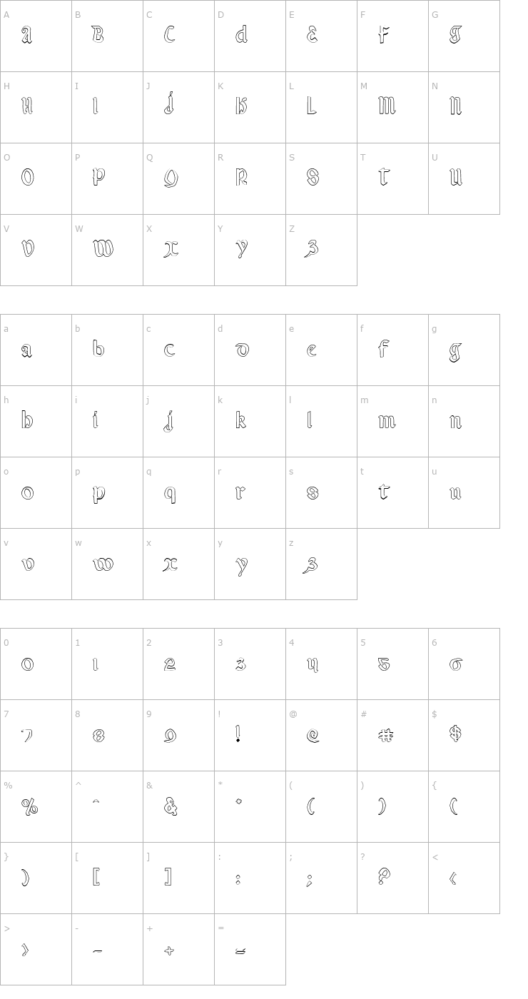 Character Map Valerius Outline Font