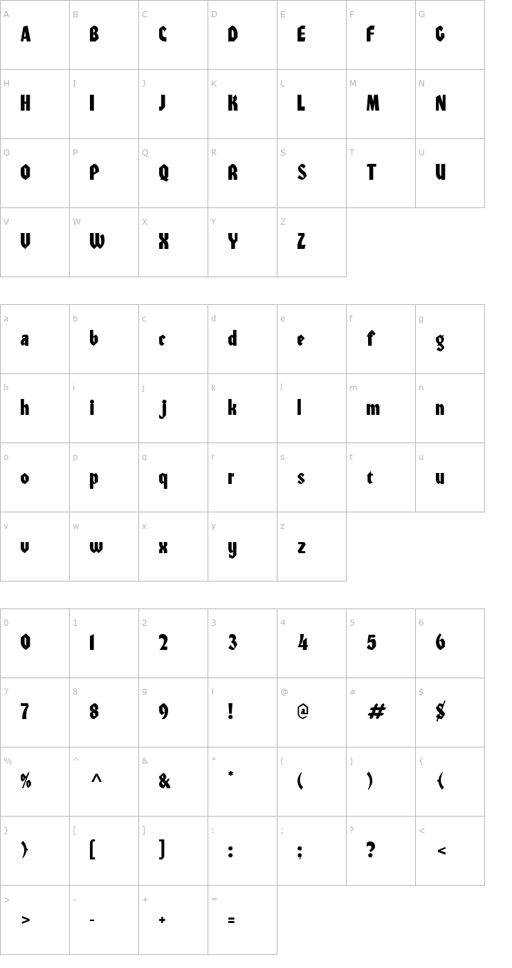 Character Map Valiant Font
