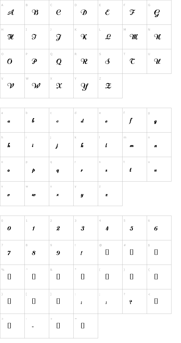Character Map ValletortSSK Bold Font